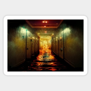 Scary Hotel Hallway Flooded With Water /  Art Styles Different Sticker